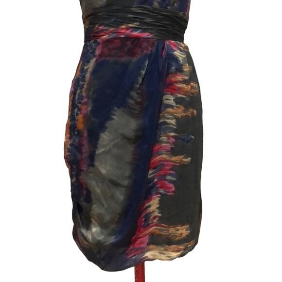 Andrew Marc Size 4 Silk Dress Sleeveless Blue Drape Cowl Neck - Picture 7 of 11